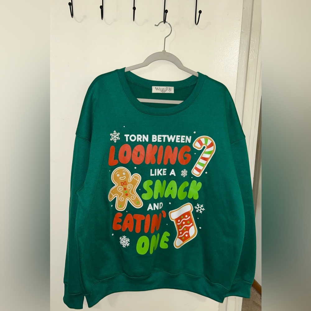 Wound Up Pine Green Colored Crew Neck Top